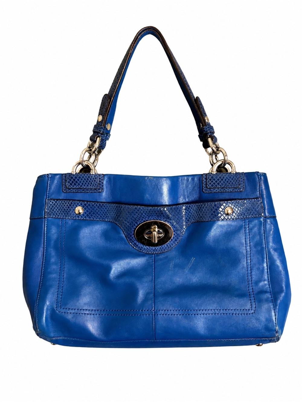 Coach Penelope Leather Purse Carryall Shoulder Bag Cobalt Blue Snakeskin F16531